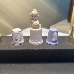 Vintage Lot of 15 Precious Moments Porcelain Mini Thimbles Collectible Figurines